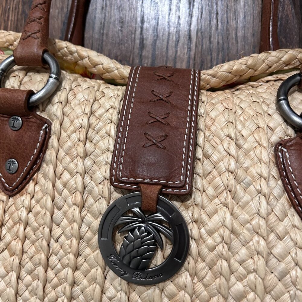 Tommy Bahama Large Straw & Leather Handbag - Picture 2 of 15